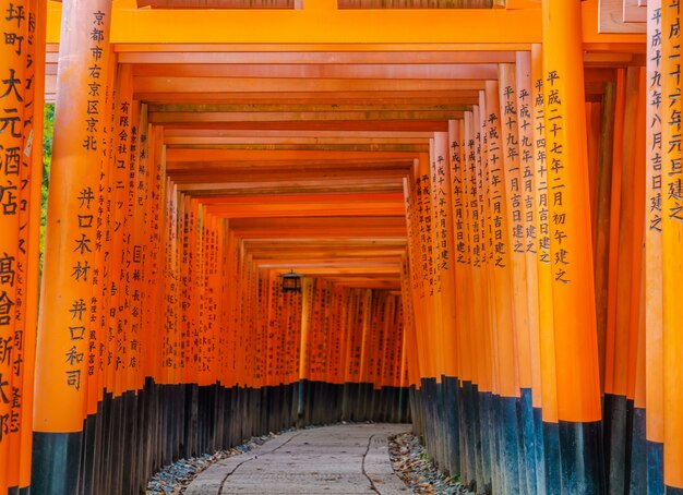 Красный Tori Ворота в Фусими Инари храм в Киото, Япония