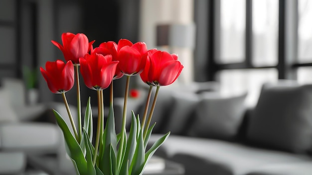 Red tulips in a modern interior