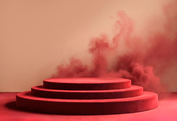 Free Photo red velvet podium with smoke