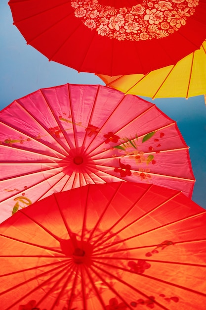 Red wagasa umbrellas texture arrangement