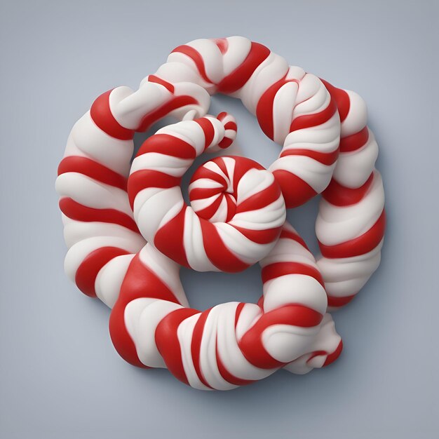 灰色の背景の 3 d イラストレーションに赤と白のキャンディー杖