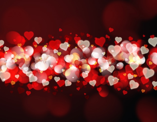 Foto gratuita san valentino con sfondo le luci rosso e oro bokeh e cuori