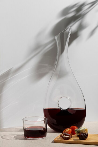 Red wine carafe and glass arrangement