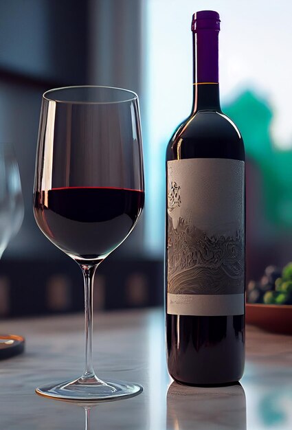 木製テーブルの生成 AI 上の赤ワイン グラス エレガンス