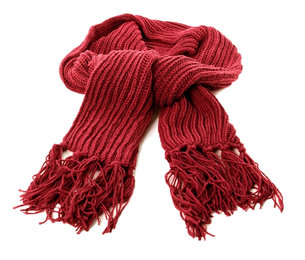 Red winter scarf isolated on a white background