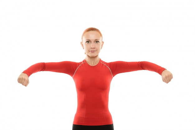 Free photo red woman doing fitness