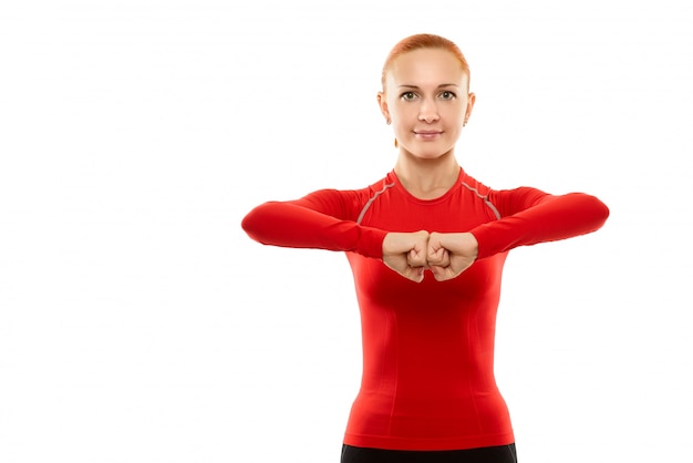 Red woman doing fitness