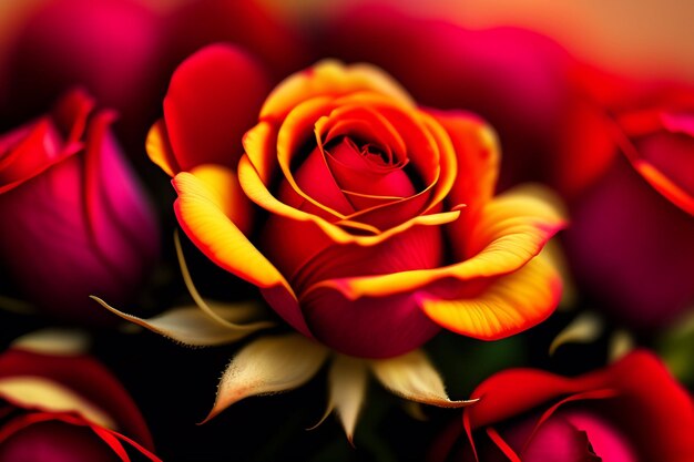 A red and yellow flower with a red background