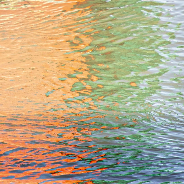 Reflection of the beautiful and colorful lights on the ripples on the water