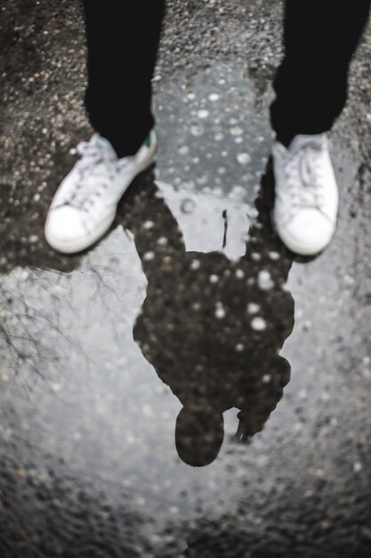 Reflection of person standing on ground