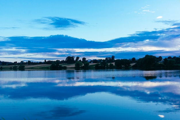 Reflection of sky over the idyllic lake