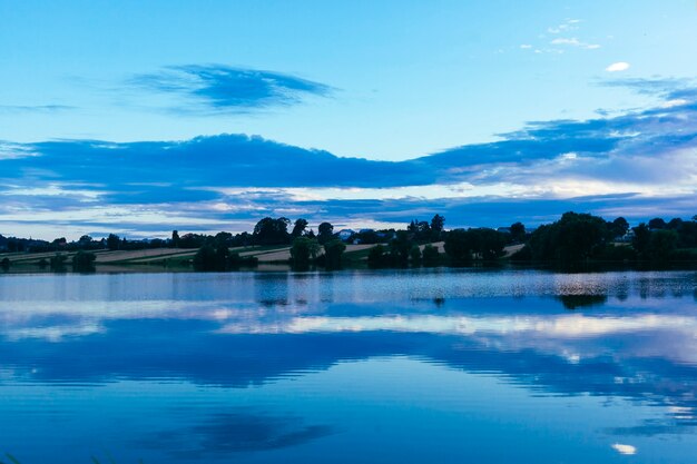 Reflection of sky over the idyllic lake