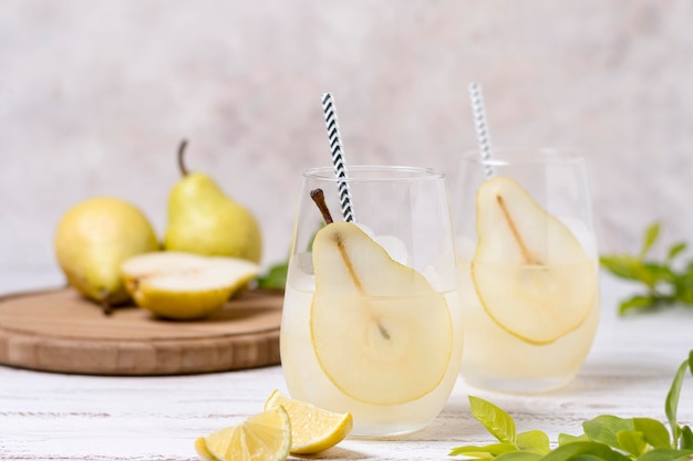 Refreshing beverage with pear ready to be served