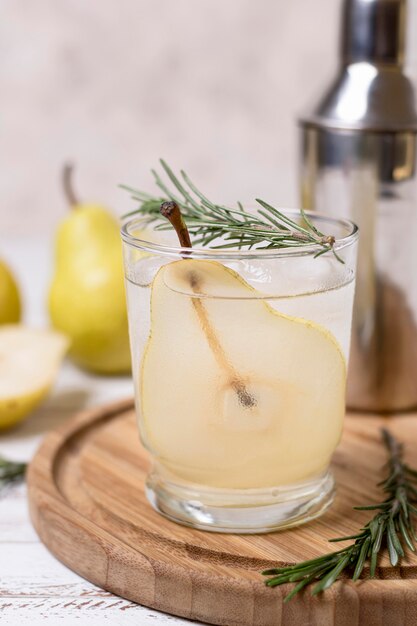 Refreshing beverage with pear ready to be served