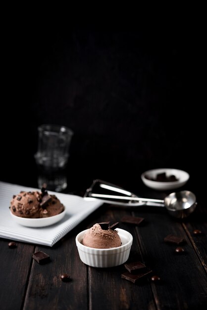Refreshing chocolate ice cream on the table