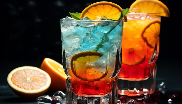 Refreshing citrus cocktail with ice and fruit generated by AI