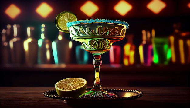Refreshing cocktail with citrus fruit on bar generative AI