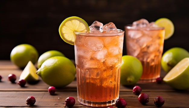 Foto gratuita cocktail rinfrescante con ghiaccio al lime e agrumi generato dall'ia