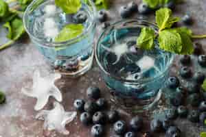 무료 사진 블루 베리 민트와 얼음으로 상쾌한 음료