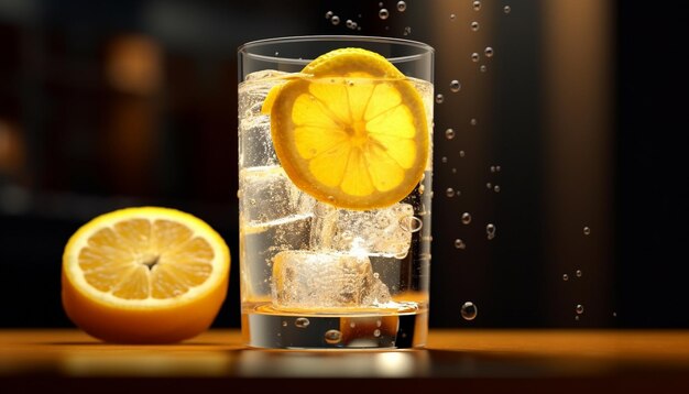 Free photo refreshing lemon cocktail with ice citrus fruit and bubbles generated by artificial intelligence