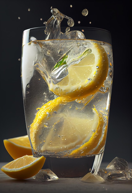 Освежающий лимонный коктейль со льдом и ломтиками генеративного ИИ