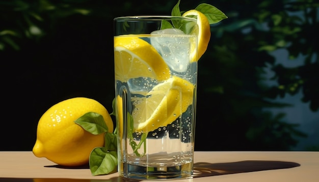 Free photo refreshing lemonade cocktail with ice citrus fruit and mint generated by artificial intelligence