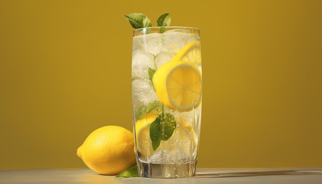 Refreshing lemonade cocktail with ice mint and citrus fruit generated by artificial intelligence