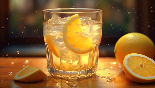 Free photo refreshing lemonade with ice citrus fruit and a slice generated by artificial intelligence