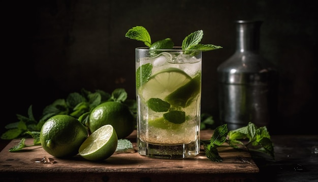 Free photo refreshing mojito cocktail with lime mint leaf and citrus fruit generated by artificial intelligence