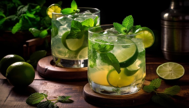 Free photo refreshing mojito cocktail with mint leaf lime and citrus fruit generated by artificial intelligence