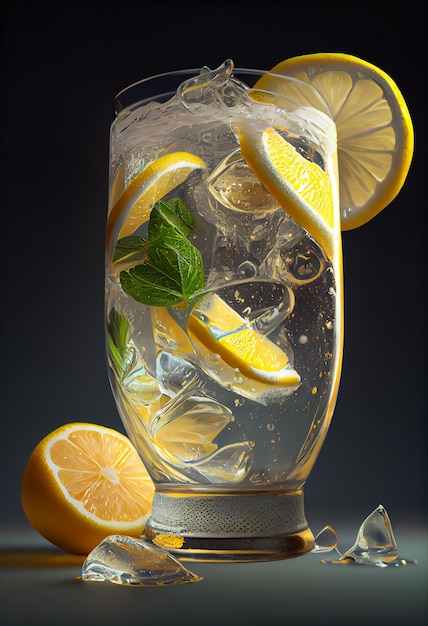 Free photo refreshing summer cocktail with fresh citrus slices and mint generative ai