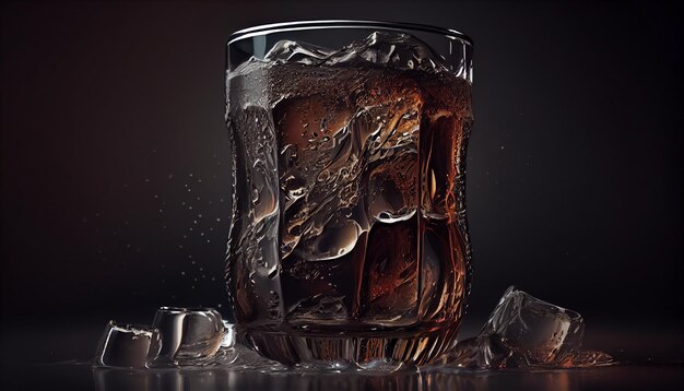 A refreshing whiskey glass with ice cubes generative AI