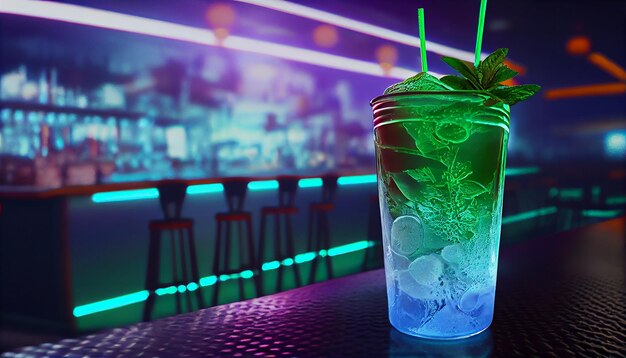Освежающий коктейль в ночном клубе с генеративным искусственным интеллектом