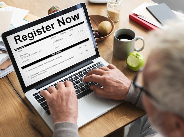 Register Now Document FIlling Form Concept
