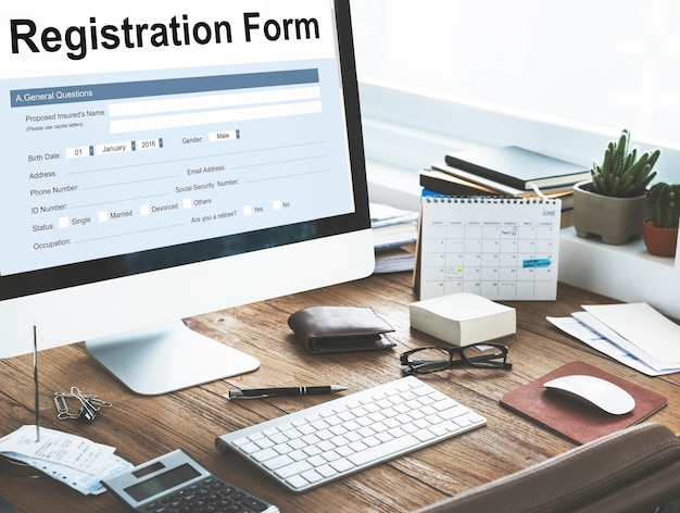 Free photo registration application paper form concept