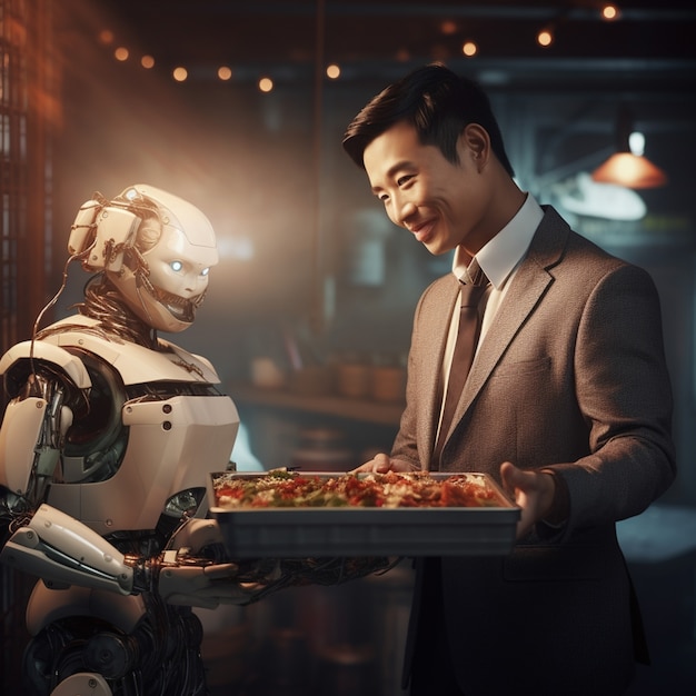 Free photo regular human job performed by anthropomorphic futuristic robot