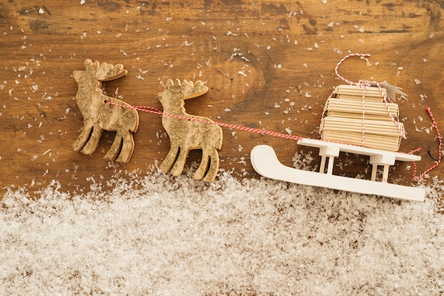 Reindeer pulling sledge with presents