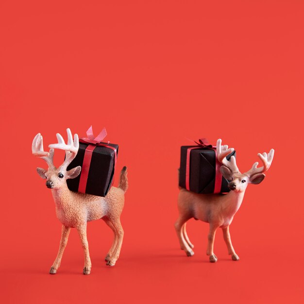 Reindeer toys with present boxes