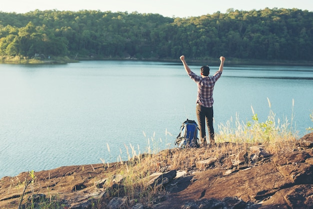 relaxing backpack happy freedom traveler