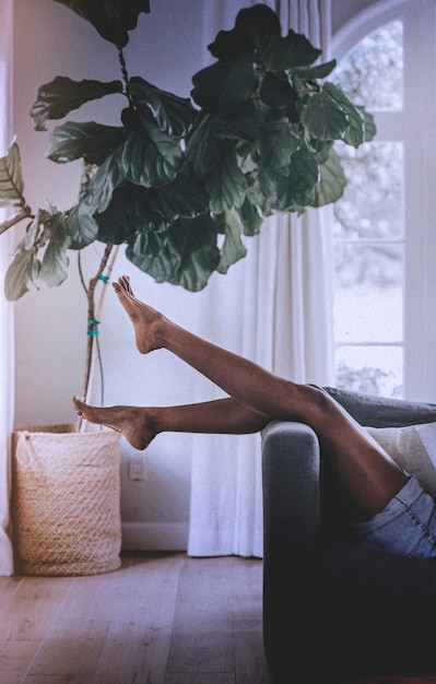 Free photo relaxing on a sofa at home