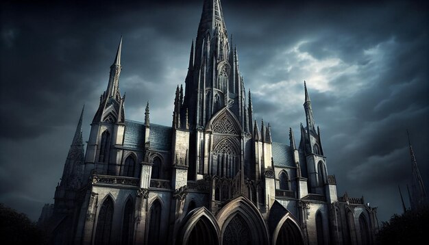 Religious Gothic architecture Christianity spirituality combine at night generative AI