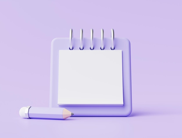 Free photo reminder notification with pencil calendar event planner new note icon 3d illustration on purple background