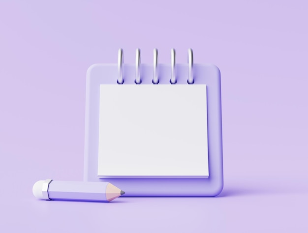紫色の背景に鉛筆カレンダーイベントプランナー新しいメモアイコン3dイラストでリマインダー通知