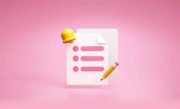 Free photo reminder schedule checklist deadline icon and symbol planner concept on pink background 3d rendering