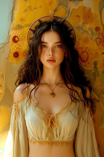 무료 사진 태양 여신 으로 여인 의 르네상스 초상화