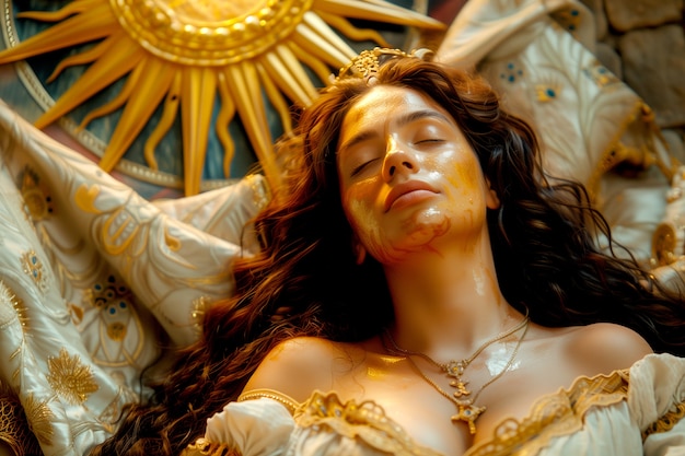Бесплатное фото Ренессансный портрет женщины в роли богини солнца
