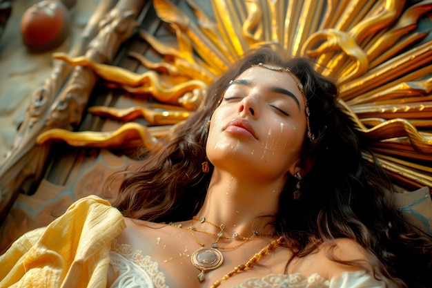Бесплатное фото Ренессансный портрет женщины в роли богини солнца