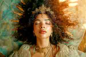 Free photo renaissance portrait of woman as sun goddess