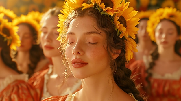 Free photo renaissance portrait of woman as sun goddess