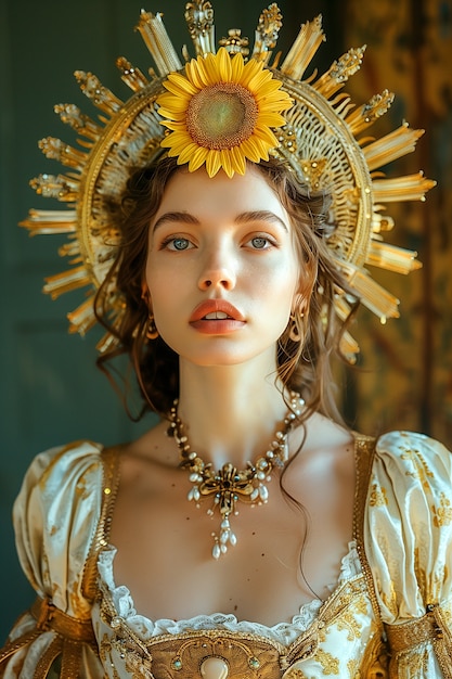 Renaissance portrait of woman as sun goddess